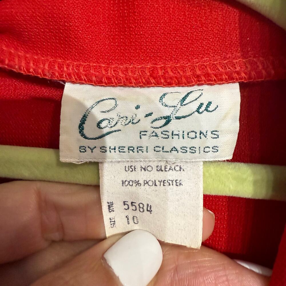 Cari Lu Red Dagger Collar Belted Fit Flare Vintage Midi Dress Sz 10 - Picture 6 of 12